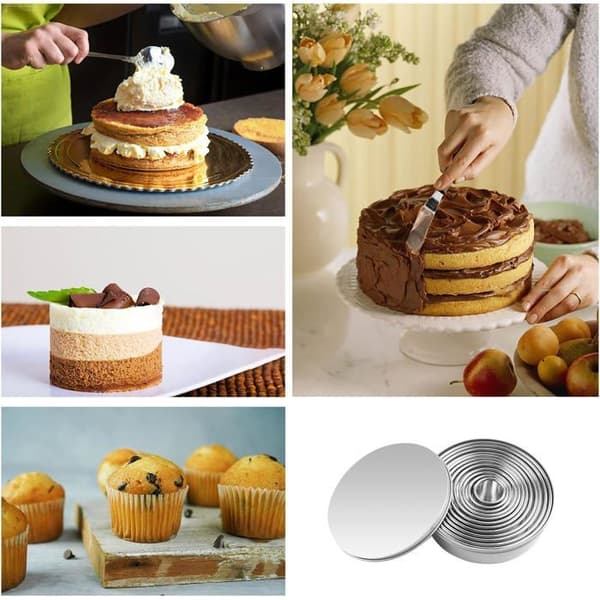Runde udstikkere - 11 dele - Rustfrit stål - Præcis udskæring - Bagning af kager og småkager - Diameter 2,5 til 9,4