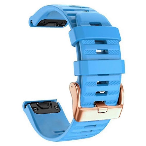 Urremme til Garmin Fenix 7s / 6s Pro / 5s Plus / Instinct 2s, vandrette stribede silikone 20mm rem med rosaguld spænde Blue