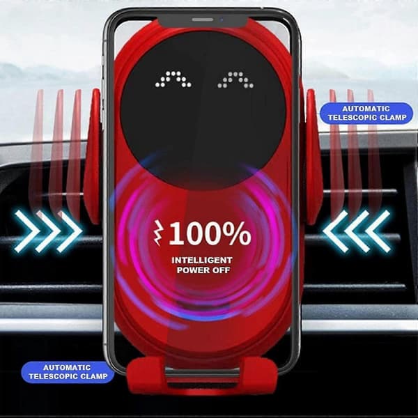 10W Trådløs Billader Feste Telefonholder Hurtiglading Sensor Red