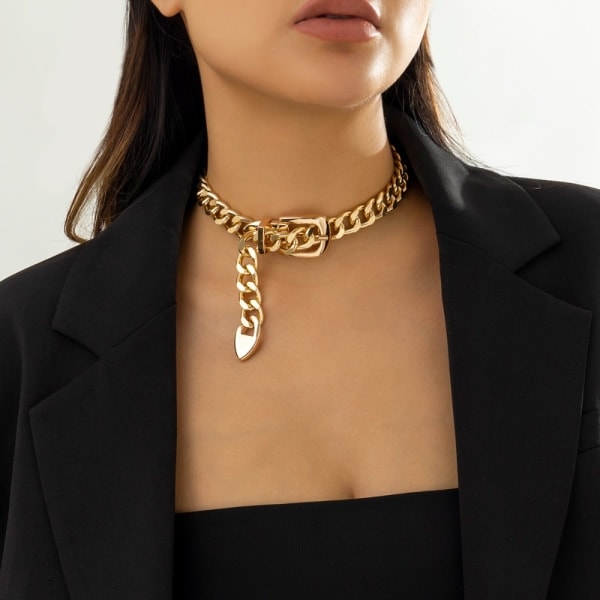 Tykk kjedehalskjede, chunky choker gold