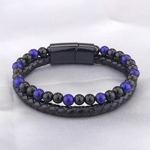 Herrar Pärl Läder Armband Natursten och Läder Armband för Män Presenter 4