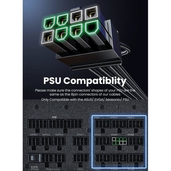 PCIe 5.0 strømkabel - 1 enhed - Fortinnet kobber - 12V HPWR til 2x8 ben - Til RTX 4090 4080 - 70cm