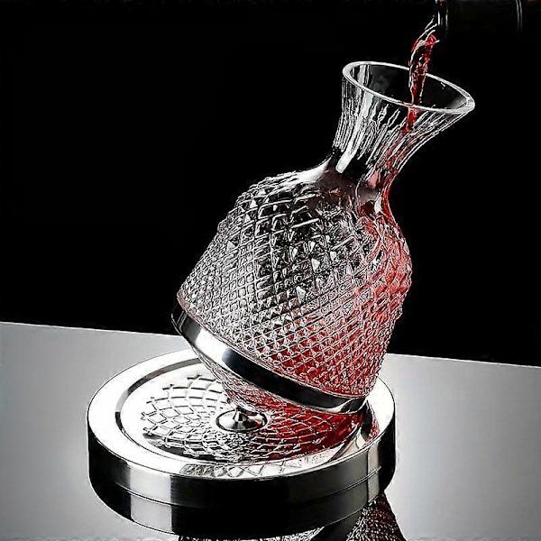 Roterende Krystalglas Vinkaraffel 1500ML/50OZ - Elegant Plaid Design, Hurtig Luftning, Perfekt Gave til Vinelskere