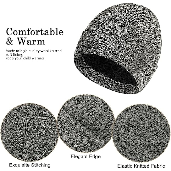 Vinter Unisex Beanie Hatt, Skjerf og Hansker Sett, Elastisk Strikket Hatt Langt Skjerf Berøringsskjermhansker Med Tykk Fleece Innerfôr for Menn og Kvinner Medium Gray