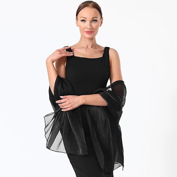 Dam Scarfs Sjal Mjuk Mode Silkeslen Satin Sjal för Brud Brudtärna Bröllop Kväll Fest Formell Bal Scarfs Black