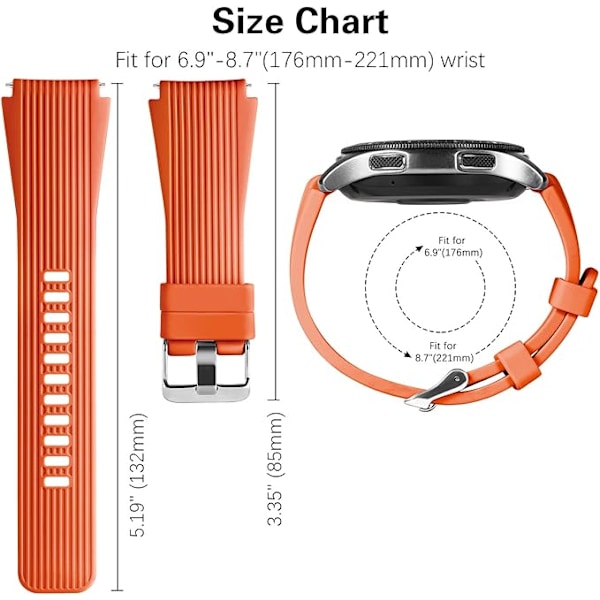 Ranneke Samsung Galaxy Watch 46mm: Pehme silikoni urheilurannekkeet, 22mm, vaihdettavat, miehille ja naisille Orange