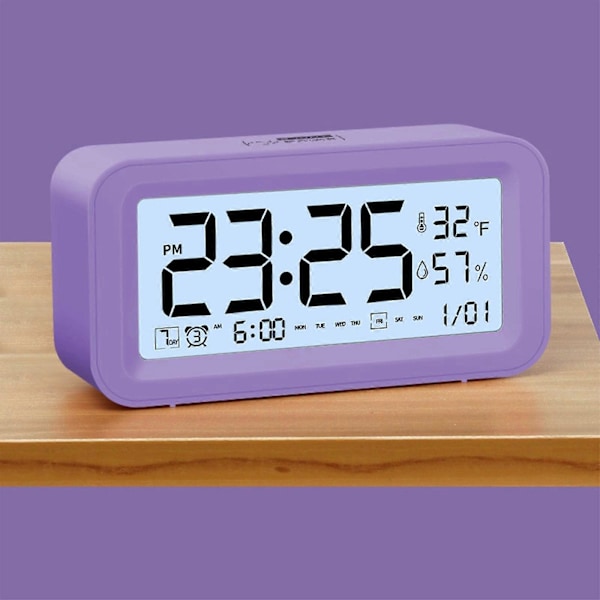 Digital Elektronisk Klocka LED-Display Elektronisk Klocka Stereo Digital Display Snooze Väckarklocka 12/24H Byte Nedräkning Tid NUO0430 Purple