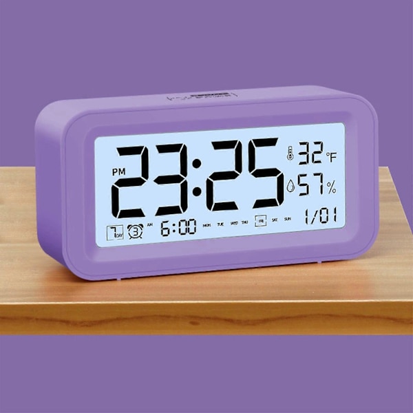 Digitalt Elektronisk Ur LED Display Elektronisk Ur Stereo Digital Display Snooze Alarmur 12/24H Skift Nedtællingstid NUO0430 Purple