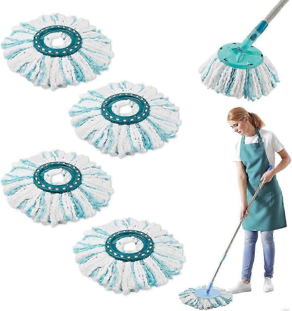 Rexhacker Clean Twist Disc Mop Micro Sett Erstatningshoder 4-Dels Sett, Rund Gulvmopp Dual Fiber System