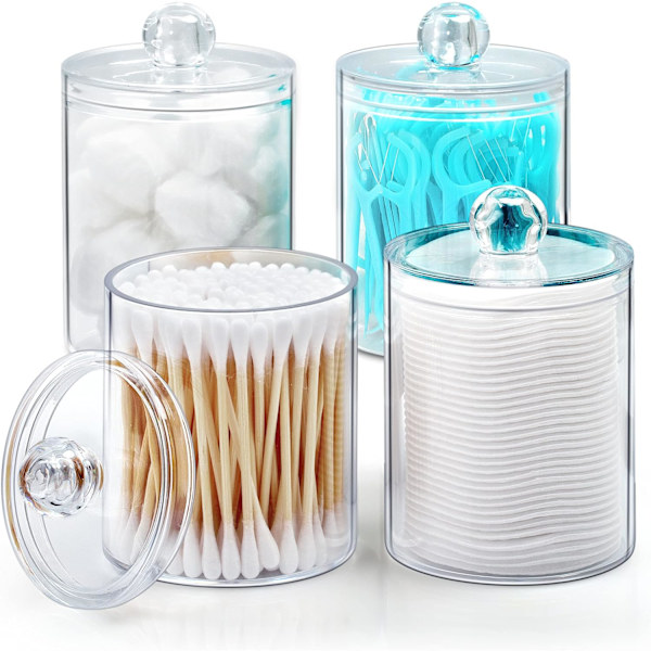 Bomuldsvatpind Holder 10 Oz Badeværelsesglas med Låg til Bomuldsbolde, Vatrondeller, Vatpind Holder (4 Pak)