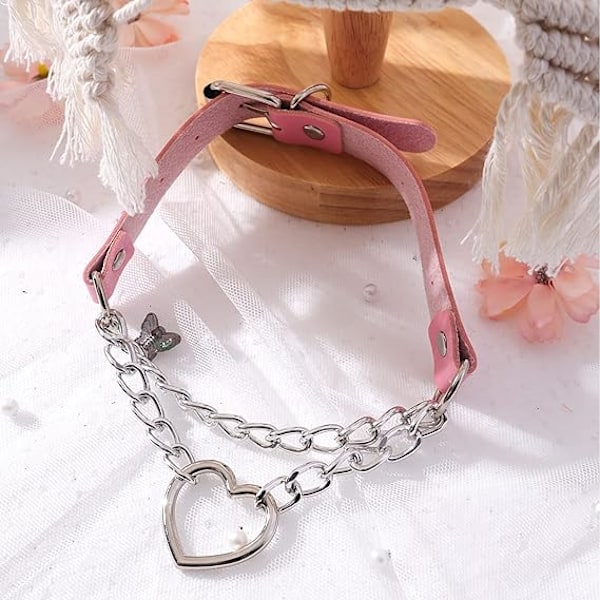 Punk Goth PU Läder Choker Halsband med Hjärthänge Berlocker Choker för Kvinnor Män C