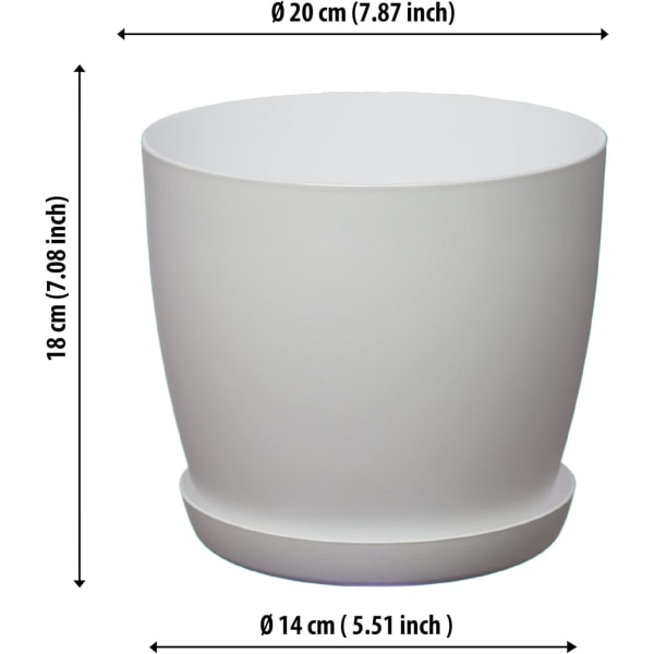 Vita trädgårdsprydnader vita krukor med fat - Blomkrukor utomhus med matt yta och bricka - Krukor med fat White 20cm*17.5cm*14cm