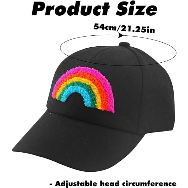 Baseballcaps for barn, jenter, justerbar solhatt, regnbue sommerhatt, sports caps med skygge for gutter, svart