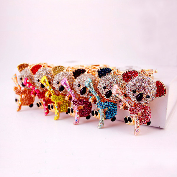 Koala Nyckelringar med Strass, Kristall Nyhet Djur Nyckelring Koala Björnen Legering Strass Kristall Metall Hänge Liten Present, 1pcD- pink