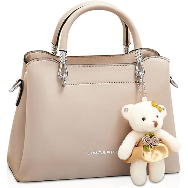 Dame Crossbody Mote Topphåndtak Vesker Dame Skuldervesker PU Lær Satchel Veske Jenter Messenger Vesker Lommebøker Håndveske med Bjørneanheng Khaki