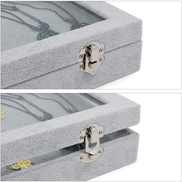 Øreringeorganiser, Øreringeholder med låg i klar velour, Smykkeskrin Display Vitrineskab Låsbar, Støvtæt, 32cm(L) X 24cm(B) X 5cm(H) 3