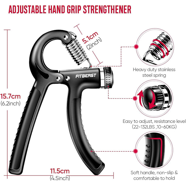 Fitbeast Handtränare Fingertränare, Greppstyrka Tränare Träningsset - 5-pack, Justerbar Grepptränare, Finger Träningsutrustning, Handledstränare,