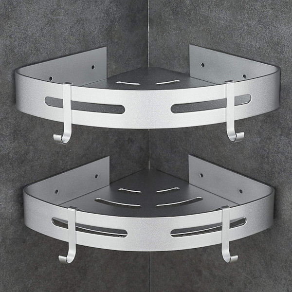 2-pack med krokar Grå Hörn Badrumshyllor Badrumsförvaring Aluminium Duschkorg Badrumsförvaring Badrumsförvaring