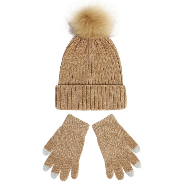 Strikkede hue kvinder ny Chenille uldhue handsker sæt fortykket varm fluffy hue efterår og vinter Læder Navy blue