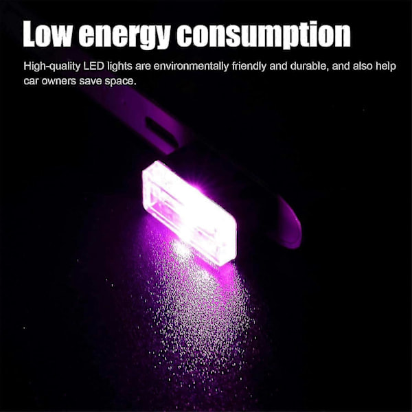 4 stk. USB LED Bil Lys, Mini USB Bil Lys, Plug-in USB Interface Bagagerums Stemningsbelysning Bærbar Natlampe Pink