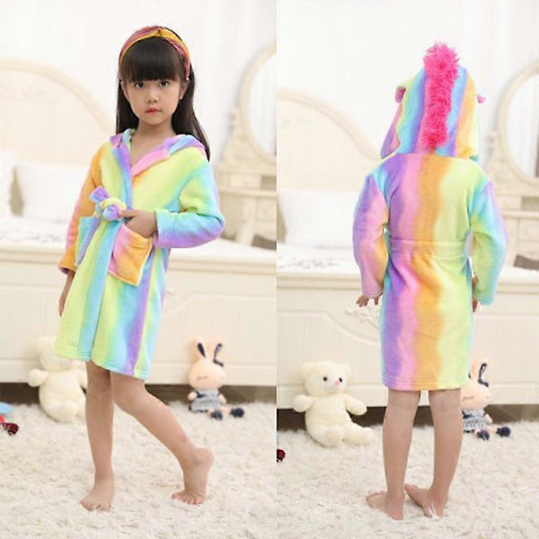 Lasten Poika Tyttö Yksisarvinen kylpytakki Uniasu Pyjama Flanelli Fleece Pukeutumistakki Rainbow Rainbow 7-8 Years
