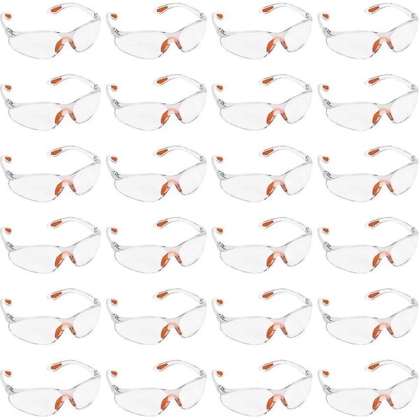 24-pack transparenta skyddsglasögon - skyddsglasögon med plastlins, näsbrygga och gummiram T Newway