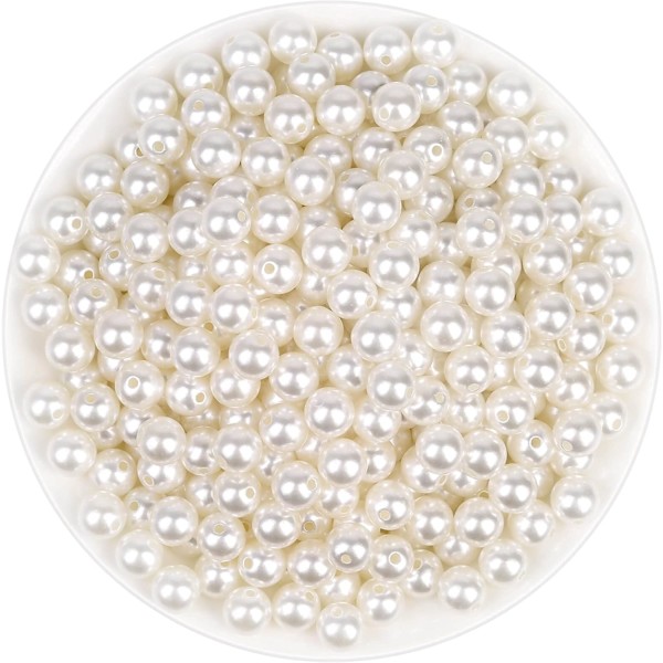 Til håndværk, elfenbensfarvede imiterede perler, små syede perler med huller, kan bruges til at lave armbånd, halskæder, hår, håndværk, dekorationer og vaser 10 mm