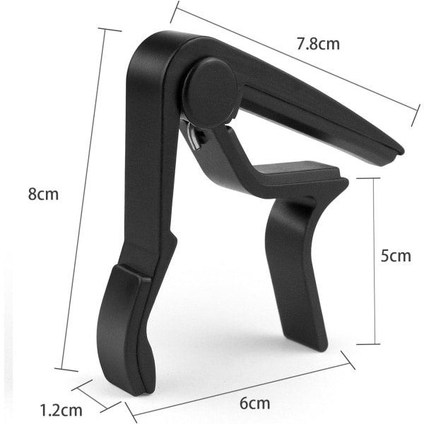 Hurtigutløser capo for gitar, capo for akustisk gitar, klassisk gitar, elektrisk gitar, ukulele, bass, banjo (svart)