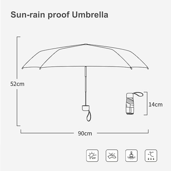 Foldbar Rejse Paraply, Lille Kompakt Paraply til Sol og Regn Vindtæt UV Paraply med Lynlås Etui til Kvinder Piger Tranquil Blue