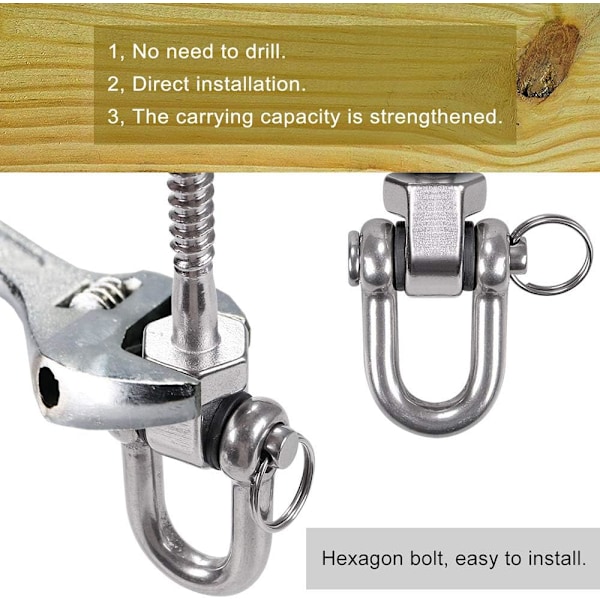 2 st gungor takfäste gungkrok hängmatteskruvar 304 rostfritt stål gungskruvar kraftiga 800 kg kapacitet för yogahängmatta boxningssäck, gungfäste With Bow Ring