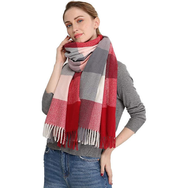 Myk Kvinner Cashmere Ull Sjal Stor Pashmina Sjal og Wrap Varmt Stjål Teppe Wine Red2