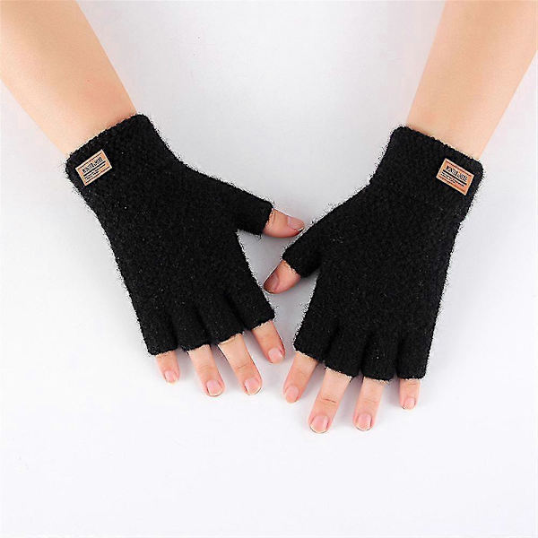 Vinter Alpaca Ull Fingerlösa Vantar För Varma Mäns Stickade Halvfinger Vantar black