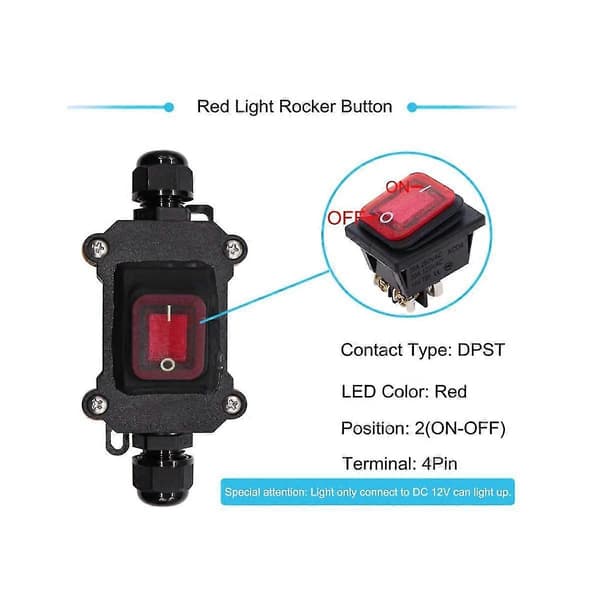 IP67 Vandtæt Inline Switch 12V DC 20A Høj Strøm Vandtæt Switch