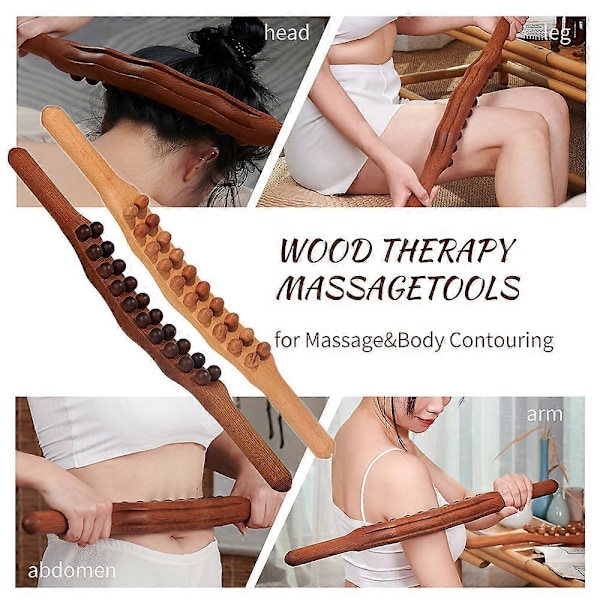Träterapi Lymfdränage Massage Roller Stick Verktyg Fascia Blaster Mage Cellulit Massager för Nacke Rygg Midja Arm Ben 8 Beads Carbonized