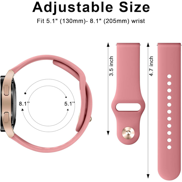 Silikonarmband för Samsung Galaxy Watch 6/5/4 för kvinnor och män, 20 mm mjukt ersättningsband för Samsung Watch 6/5/4 Pink