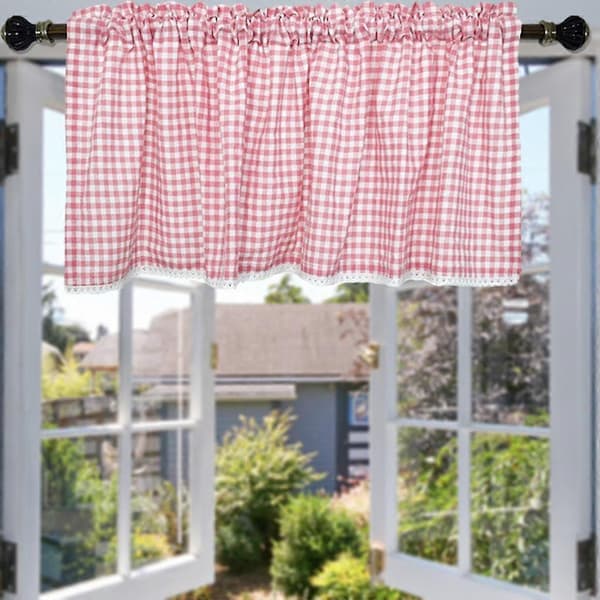 Halvgardin for bad og kjøkken blondevindu, rutete stang rustikk halv Pink 150x60cm