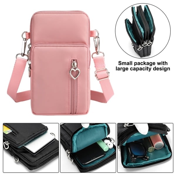 2-pack Telefonfodral Plånbok Crossbody Väska Lättviktsfickor Rosa