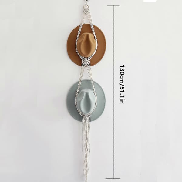 Makrame Hatteophæng Boho Hatteophæng til Væg Boheme Dame Hattehylde Hat white 130cm