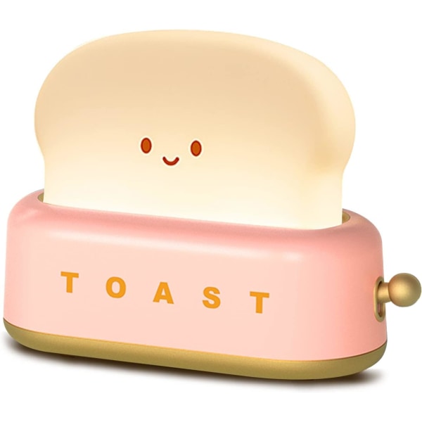 Toastbröd LED Nattlampa, Söt Dekorativ Toasterlampa Uppladdningsbar med Timer, Kreativ Design Bärbar Sängbordlampa för Barn Pink