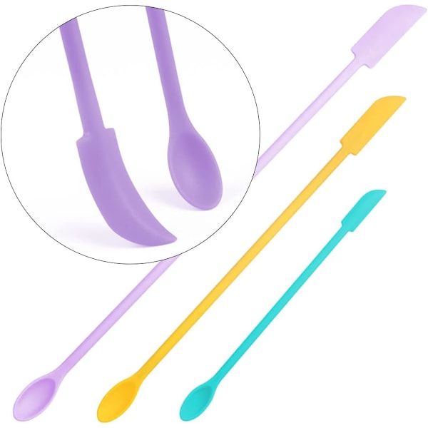 3-pack Smörgåsspatel Makeup-spatlar Set Mini Silikon Dubbelspets Skrapa Set för Kosmetika, Matflaskor (Flerfärgad)