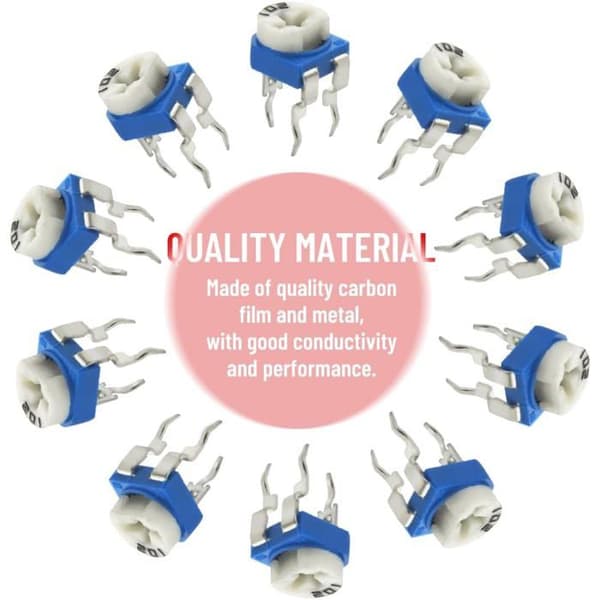 Sæt med 100 6 mm potentiometre, topjustering, variabel modstand 500Ω til 1MΩ, elektroniske komponenter