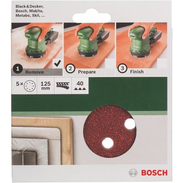 Slibeark - Pakke med 5 - Korn 40 - Diameter 125 mm - 8 Huller - Til Excenterslibere