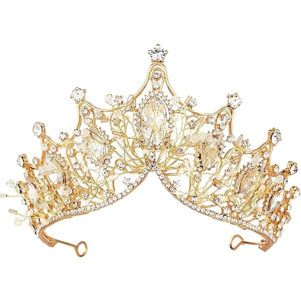 Guld prinsessekrone, rhinestones krystal, gudinde, dronning, julekostume, rollespil, bryllupsdanskonkurrence