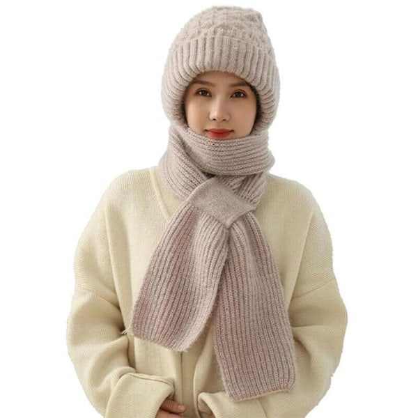Vintermössa & Halsduk Set med Öronvärmare - Stickad Vindtät beige One size