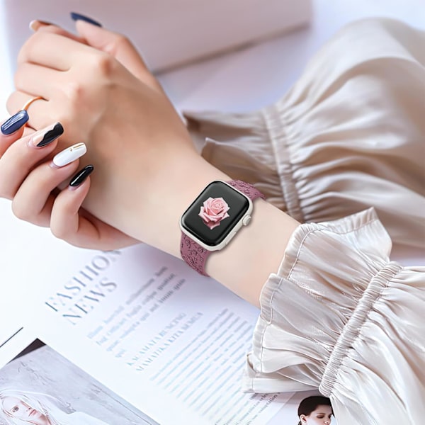 Gravert Rem for Apple Watch-reimer, iwatch-reim Kvinner, Myk Silikon Rose Blomstermønster Bånd for iWatch Series-reim Cherry/Brown 38/40/41mm