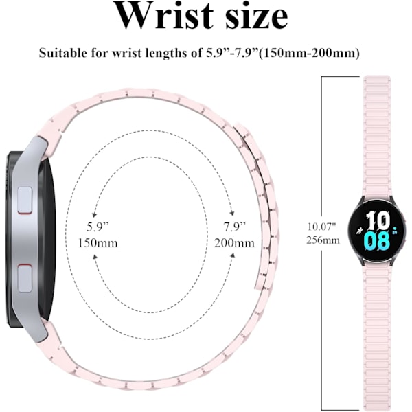 Blød rem kompatibel med Samsung Galaxy Watch 4/5/6 rem til kvinder og mænd, klassiske silikone sportsbånd med magnetisk lukning Pink sand
