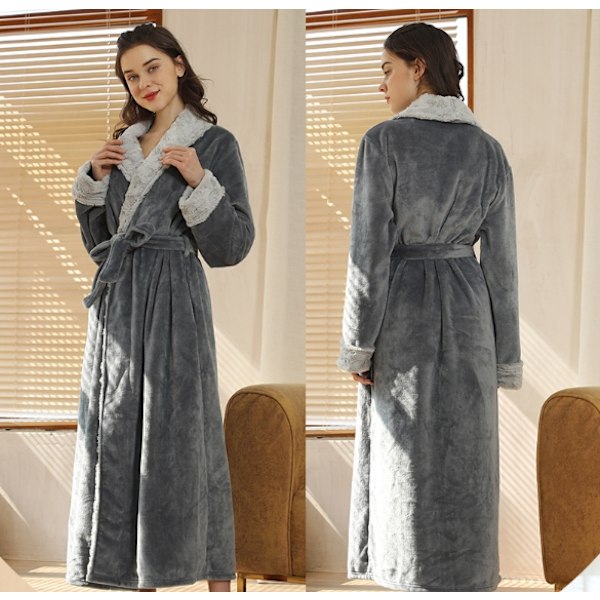 Fashionabla långa pyjamas för dam med bälte, mjuk och len grå M