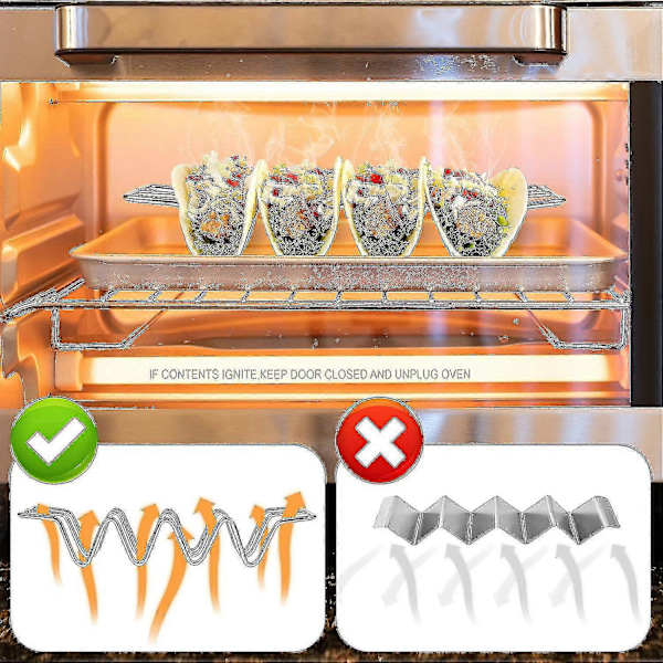 Taco-hållare Set om 3, Taco Shell-hållare i rostfritt stål, Taco-brickor för Taco Bar-presenter och tillbehör, rymmer 4 tacos vardera, ugnssäker för bakning