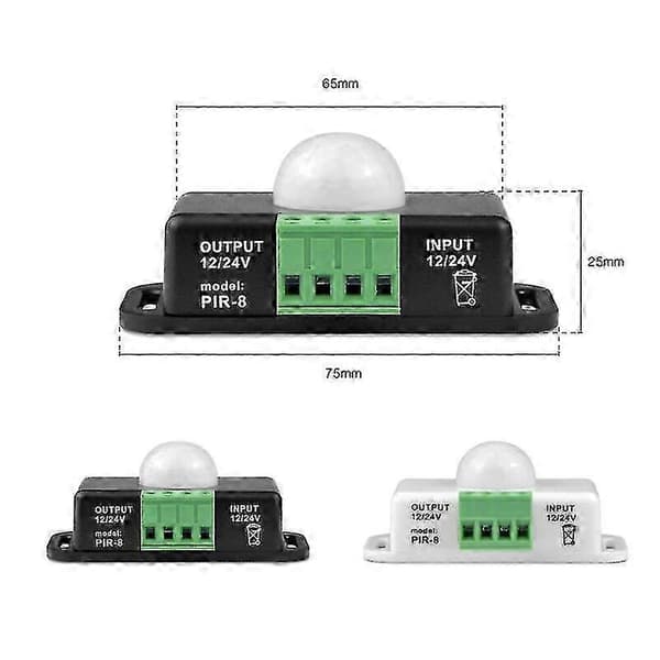 DC 12V 24V Krops Infrarød Pir Switch Bevægelsessensor Human Motion Sensor Detektor LED black