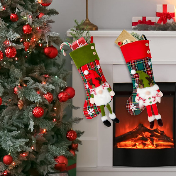 Julegavepose Sett med 2 Store Julegaver 3D Julegaver Godteripose Pynt Juletre Dekorasjon for Barn Voksen, Julenissen Gavepose